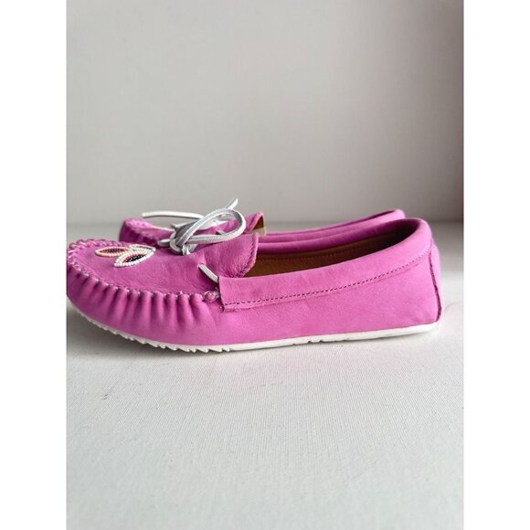 Manitobah Kayak Moccasin Pink Beaded Leather w Bow Detail 6 - Picture 7 of 9